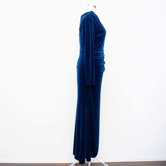 Betsy & Adam - One Shoulder Long Sleeve Velvet Gown - Picture 5 of 12